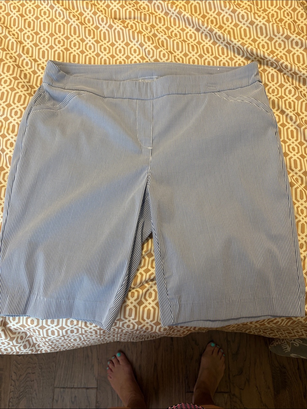 Kim Rogers Navy and White Pinstripe Bermuda Shorts